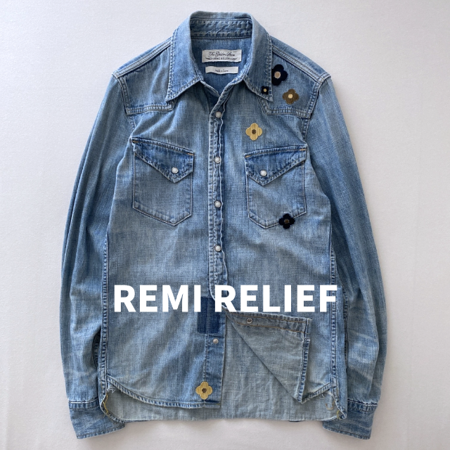 REMI RELIEF(レミレリーフ)のレミレリーフ　デニムウエスタンシャツ　花柄パッチワーク　S　定価26400円 メンズのトップス(シャツ)の商品写真