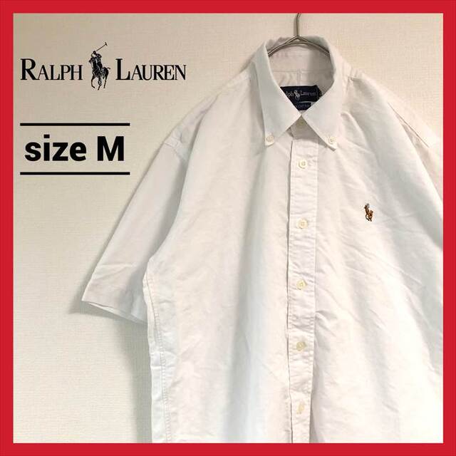 90s  ラルフローレン 半袖BDシャツ 白シャツ 刺繍ロゴ M