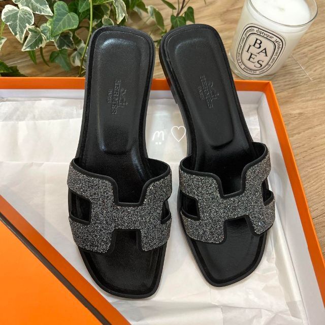 HERMES エルメス オラン クリスタル 36 23cm ノワール サンダル