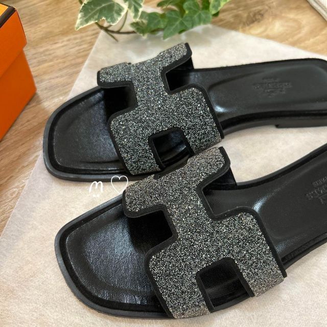 HERMES エルメス オラン クリスタル 36 23cm ノワール サンダル