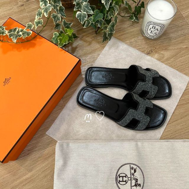HERMES エルメス オラン クリスタル 36 23cm ノワール サンダル