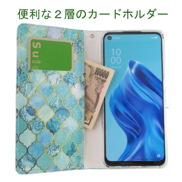 【色: 緑の鳥】OPPO Reno5 A ケース 手帳型緑の鳥柄オッポ リノ 5