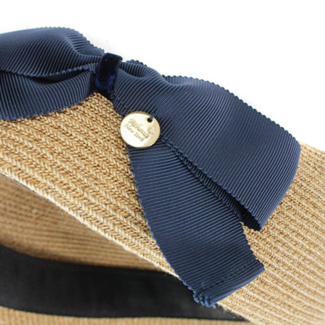 アシーナ ニューヨーク 帽子 リボン付き サンバイザー リボン べージュ 紺 レディースの帽子(その他)の商品写真