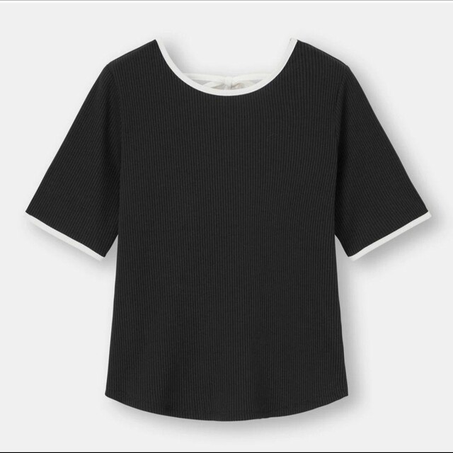 GU(ジーユー)のGU リブバックリボンバイカラーTシャツ(5分袖) レディースのトップス(Tシャツ(半袖/袖なし))の商品写真