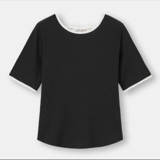 ジーユー(GU)のGU リブバックリボンバイカラーTシャツ(5分袖)(Tシャツ(半袖/袖なし))