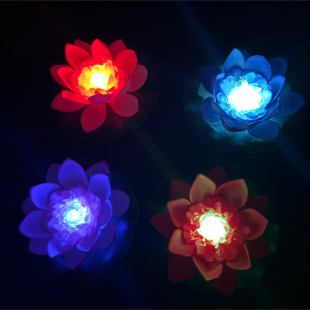 防水　LED 天然石　水晶　睡蓮   仏花　グラデーションライト　ライト　ランプ ハンドメイドのフラワー/ガーデン(その他)の商品写真