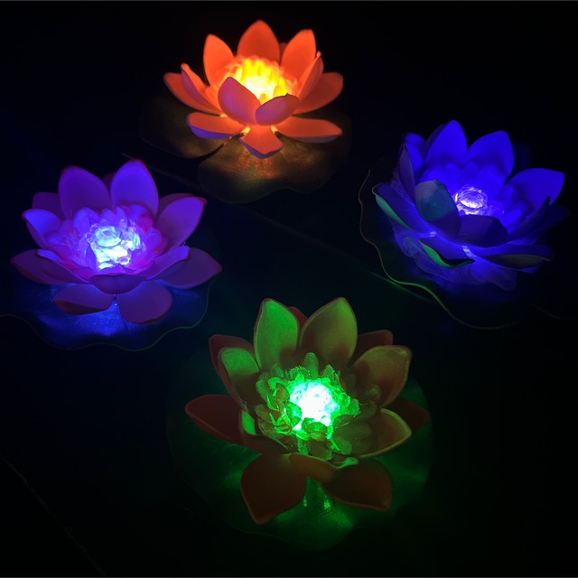 防水　LED 天然石　水晶　睡蓮   仏花　グラデーションライト　ライト　ランプ ハンドメイドのフラワー/ガーデン(その他)の商品写真