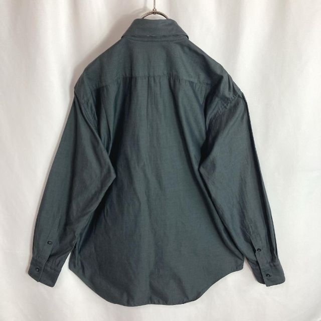 レトロ古着 長袖シャツ ネクタイコーデ 小紋 総柄 シルク100%深緑 XL
