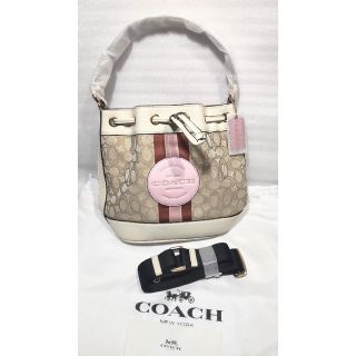 コーチ(COACH)の●新品 未使用 COACH コーチ 巾着 バッグ カーキ ピンク(ハンドバッグ)