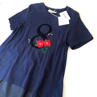 ミュベール(MUVEIL)の新品●ミュベール●半袖カットソー　刺繍　コットン　ネイビー　Tシャツ　チュニック(Tシャツ(半袖/袖なし))