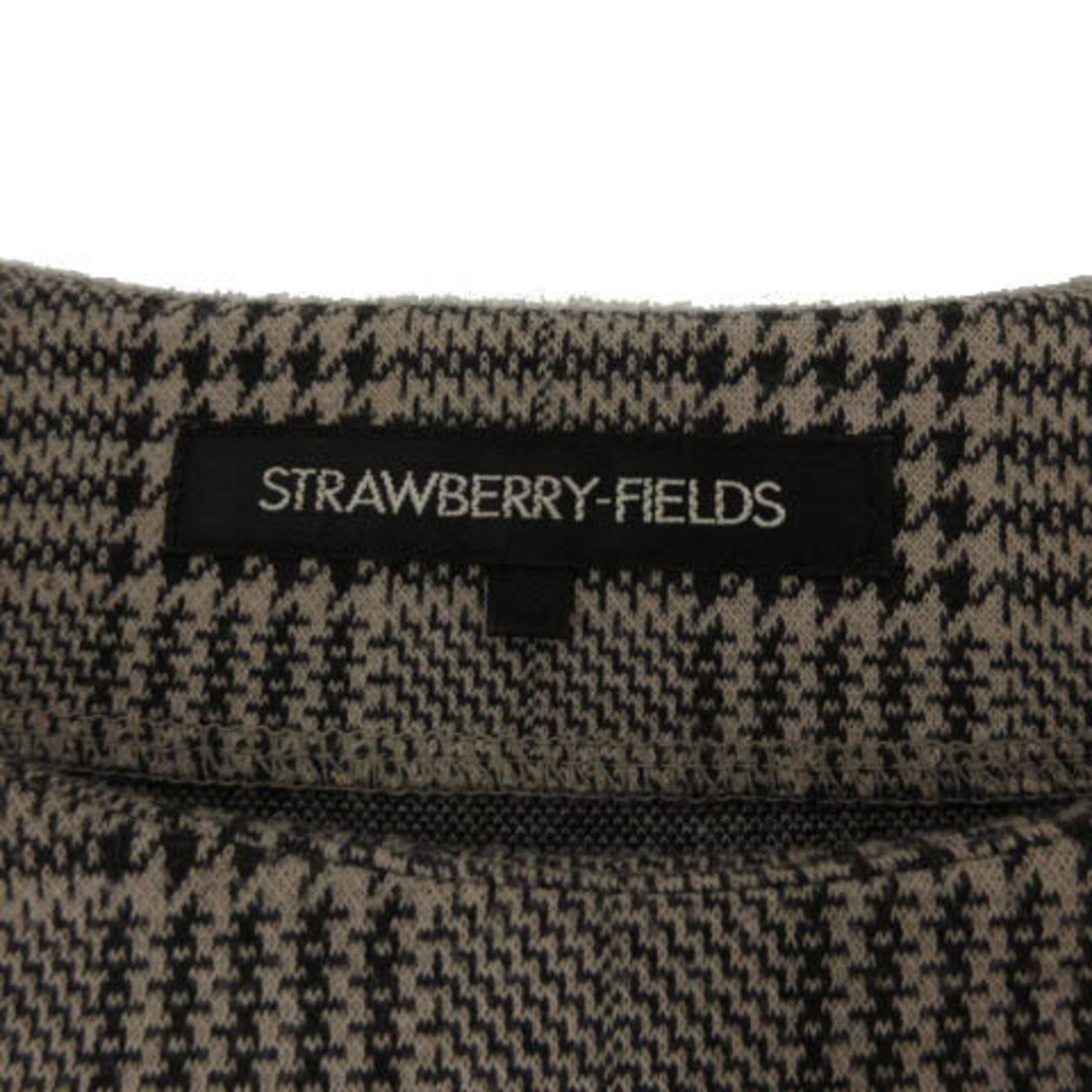 STRAWBERRY-FIELDS(ストロベリーフィールズ)のストロベリーフィールズ ワンピース 五分袖 ひざ丈 リボン チェック 茶 黒 レディースのワンピース(ひざ丈ワンピース)の商品写真