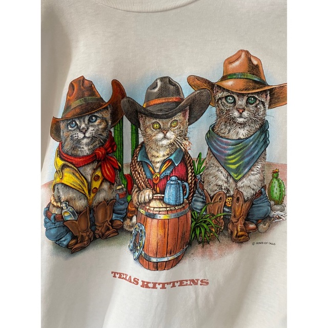 ビンテージ 80s Tシャツ ホワイト 白 猫 ネコ 探検 デザイン 美品