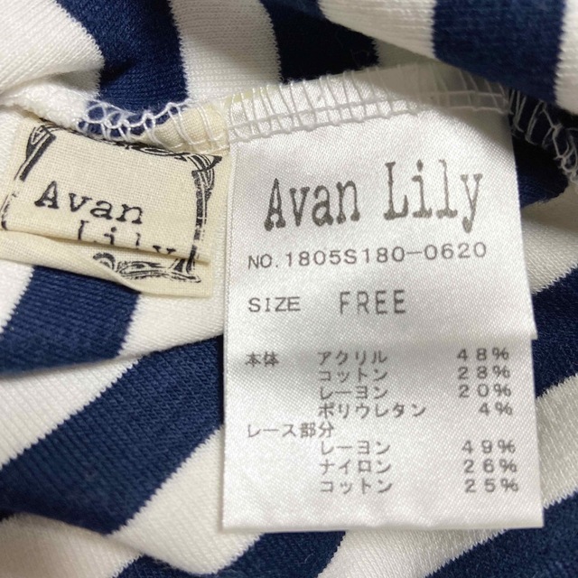 Avan Lily(アバンリリー)のAvanLily  ボーダーTシャツ　Tシャツ　半袖　ボーダー　レース　トップス レディースのトップス(Tシャツ(半袖/袖なし))の商品写真