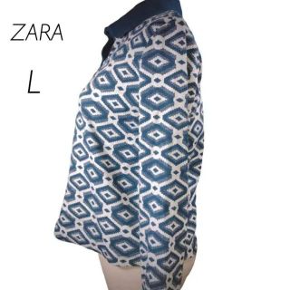 ザラ(ZARA)の美品　ザラ　ZARA レディース　ネイビー　長袖ポロシャツ　L 限定品(ポロシャツ)