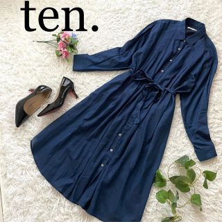 夏カラー♪ten. テン/ギャザーシャツワンピース ウエストリボンの通販