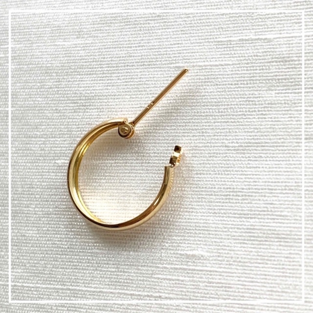 ピアス片耳【2×13mm/ゴールド】18金＊甲丸フープピアス＊18K刻印入