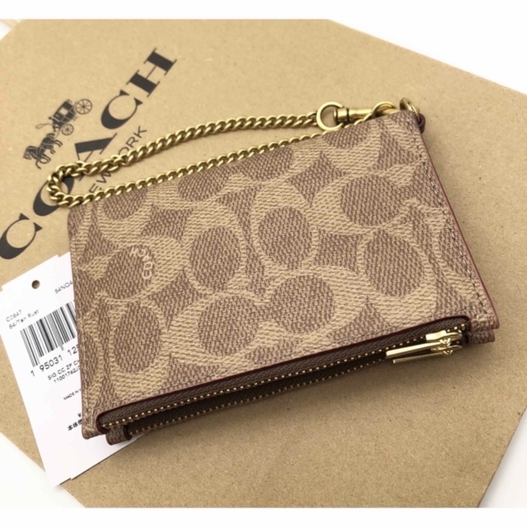 新品coach ジップ チェーン カード ケース シグネチャー