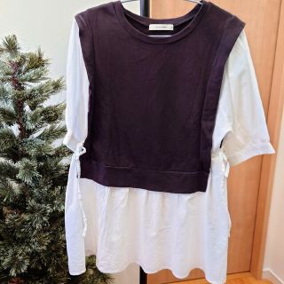 ダブルクローゼット(w closet)のベスト風ドッキングサイドリボンプルオーバー　w closet(シャツ/ブラウス(長袖/七分))