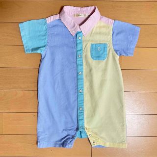 シップスキッズ(SHIPS KIDS)のSHIPSKIDSシップスキッズパステルカラー配色半袖シャツショートオール70(ロンパース)