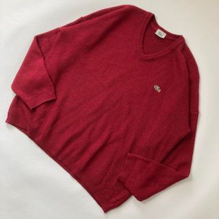 LACOSTE - ラコステ ワンポイントワニ刺繍ロゴ Vネック レッド ニット ...