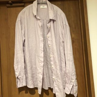 ユニクロ(UNIQLO)のプレミアムリネンシャツ　パープル　Lサイズ(シャツ/ブラウス(長袖/七分))