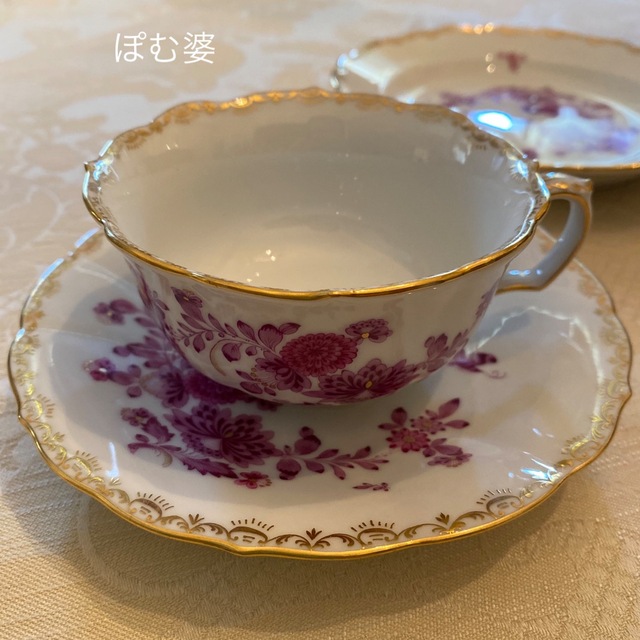 マイセン】柿右衛門写し シノワズリ/トリオ「インドの花と蝶」-