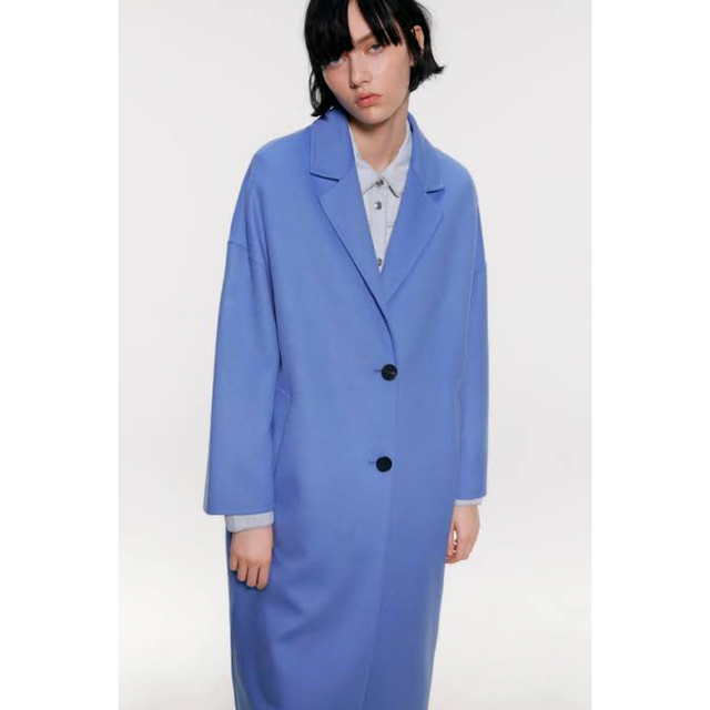 ZARA(ザラ)のZARA オーバーサイズコート　ブルー　XS レディースのジャケット/アウター(ロングコート)の商品写真