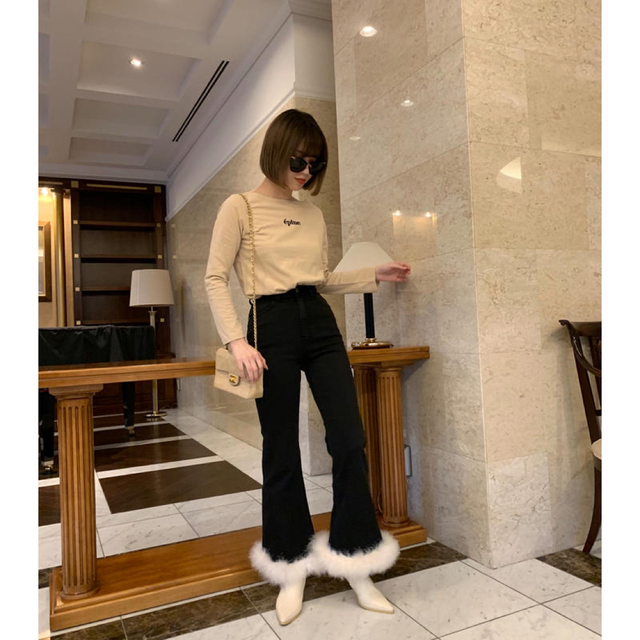 épine bell jeans black×ivory feather fur レディースのパンツ(デニム/ジーンズ)の商品写真