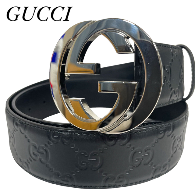 使い勝手の良い - Gucci 美品 ブラック レザーベルト シグネチャー