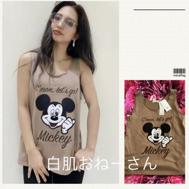 GYDA(ジェイダ)のGYDA♡ MICKEY MOUSE（ミッキー）スウェットタンクトップ♡ベージュ レディースのトップス(タンクトップ)の商品写真