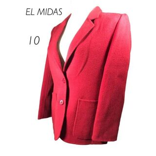 美品　エル　ミダ　EL MIDAS  レッド　オープンカラージャケット　10(テーラードジャケット)