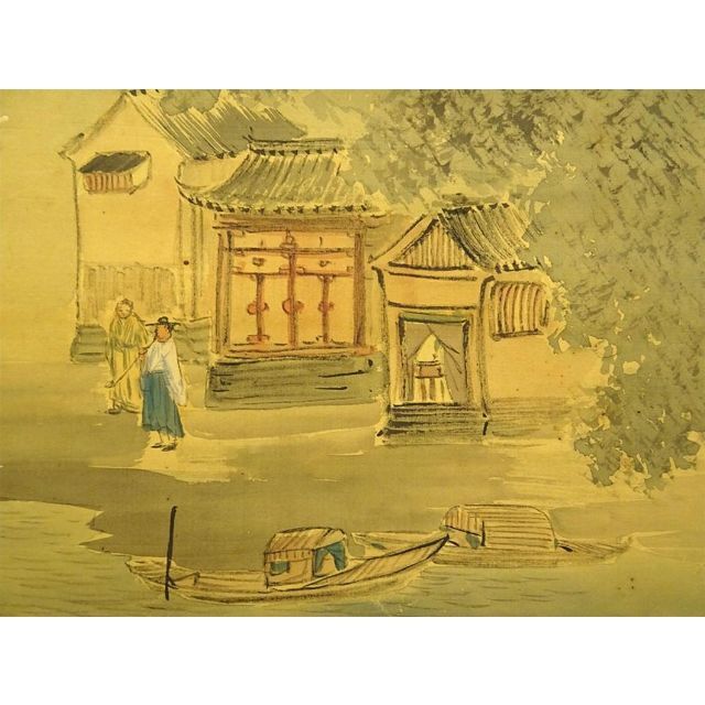 掛軸 川畑春翠『長安呂洞 山水図』日本画 絹本 肉筆 掛け軸 掛軸 川畑春翠『長安呂洞 山水図』日本画 絹本 肉筆 掛け軸