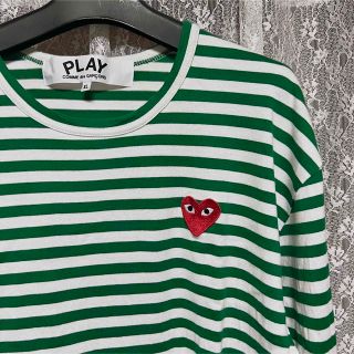 コムデギャルソン(COMME des GARCONS)の【美品】希少　コムデギャルソンプレイ　グリーン　ボーダーロングTシャツ　XL(Tシャツ/カットソー(七分/長袖))