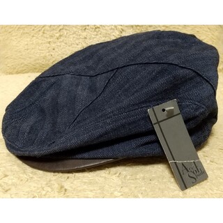 デニム×合成皮革　ハンチング　メンズ　レディース　M56.5cm(ハンチング/ベレー帽)
