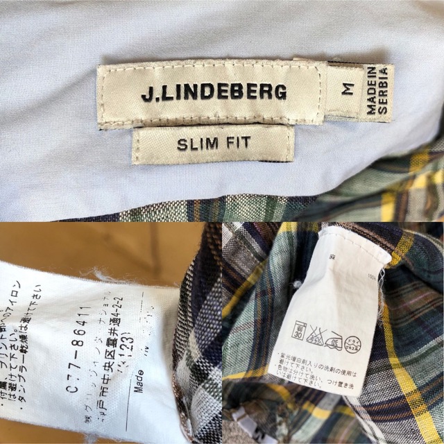 J.LINDEBERG(ジェイリンドバーグ)のJ.LINDBERG リネンシャツ M チェック 麻 長袖 リンドバーグ ゴルフ スポーツ/アウトドアのゴルフ(ウエア)の商品写真