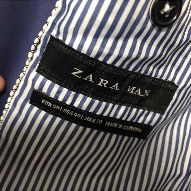 ZARA(ザラ)の【未使用品】ZARAザラ　ジャケット　ネイビーブルー　サイズL  エルボーパッチ メンズのジャケット/アウター(テーラードジャケット)の商品写真