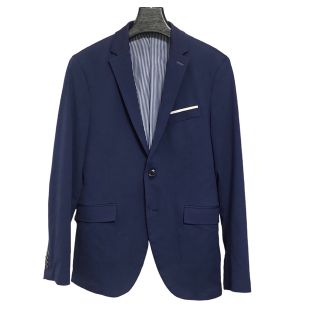 ザラ(ZARA)の【未使用品】ZARAザラ　ジャケット　ネイビーブルー　サイズL  エルボーパッチ(テーラードジャケット)