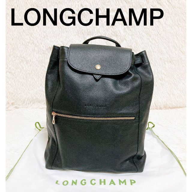 極美品・保存袋】LONGCHAMP リュック ル フローネ シボ革 ブラック-