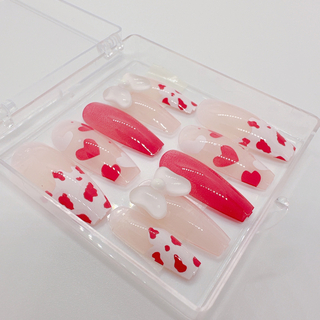 アニマル柄フレンチネイルチップ ピンク 3Dネイル リボン ロングネイル y2k コスメ/美容のネイル(つけ爪/ネイルチップ)の商品写真