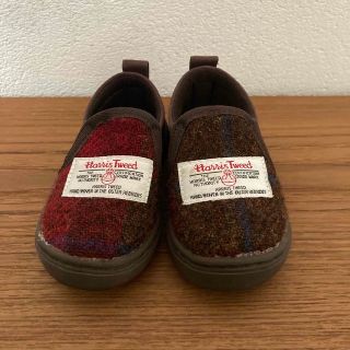 ハリスツイード(Harris Tweed)のハリスツイード　スリッポン　赤　ブラウン　チェック　14.0(スリッポン)