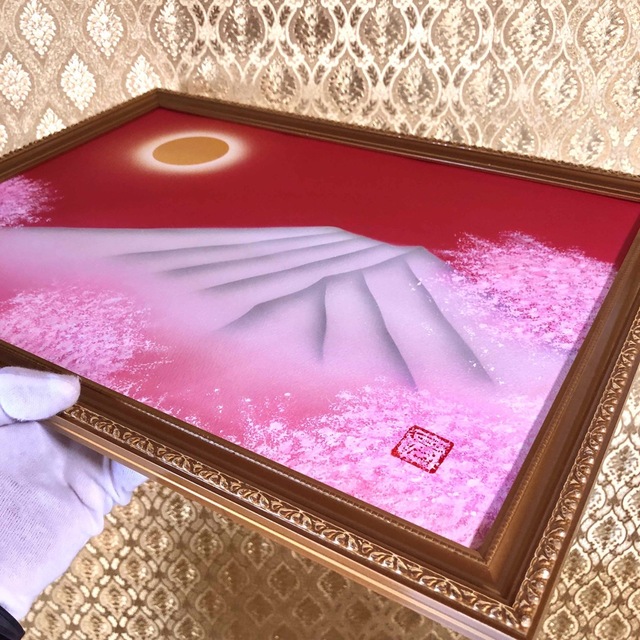 風水絵画 満開桜富士 エナジーアートインテリアA3額縁付き運気上昇アートエンタメ/ホビー