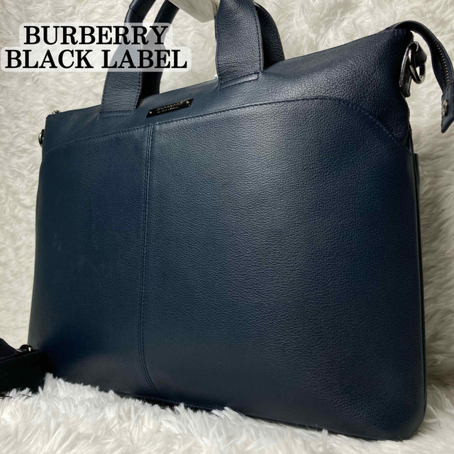 BURBERRY BLACK LABEL(バーバリーブラックレーベル)のバーバリーブラックレーベル オールレザー ビジネストート 2way ネイビー メンズのバッグ(ビジネスバッグ)の商品写真