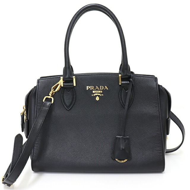 【Aランク】PRADA プラダ サフィアーノ ハンドバッグ ショルダーバッグ 2way 1BA120 ブラック ゴールド金具 レディース【ISEYA】