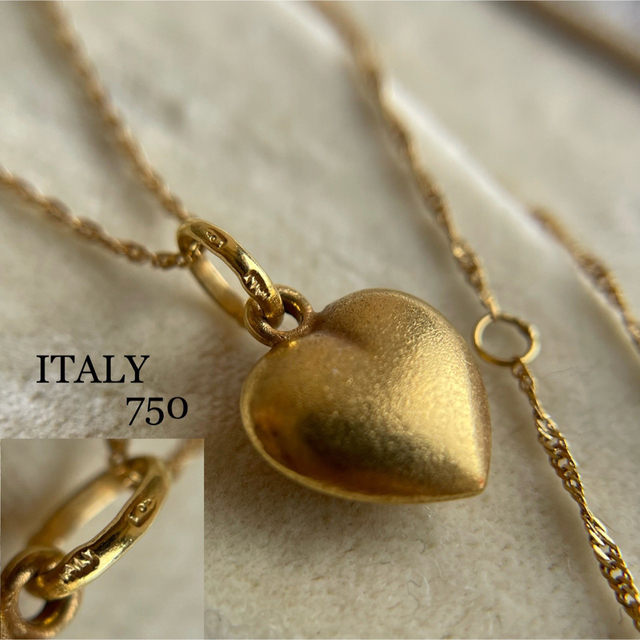 【イタリア製】ITALY 750 K18 ぷくっと　ハート　ゴールドネックレス