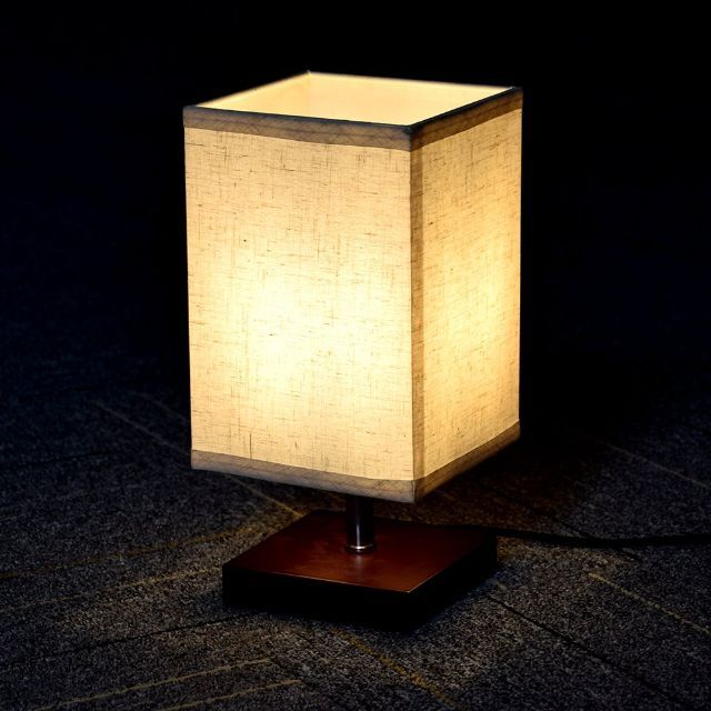 【色: アイボリー 方形】テーブルランプ 間接照明 和風 木製 亜麻 アイボリー