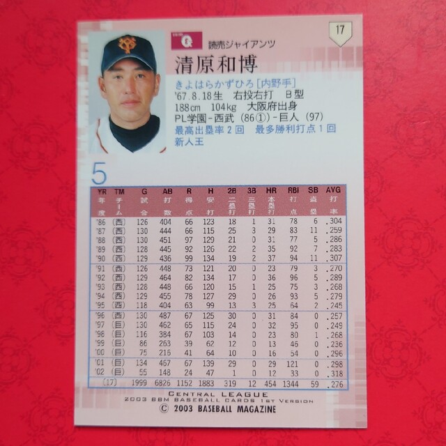 巨人 2003 S3 清原和博 シルバー インサート プロ野球 カード 巨人 2003 S3 清原和博 シルバー インサート プロ野球 カード