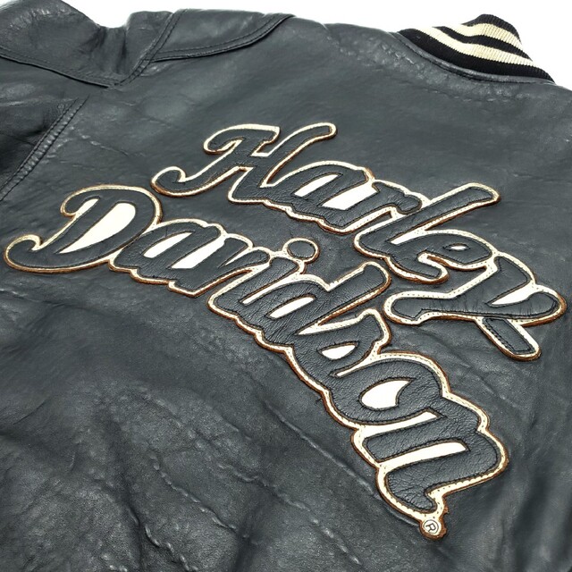 背面ビッグロゴ◇HARLEY-DAVIDSON◇オールレザースタジャン黒 614