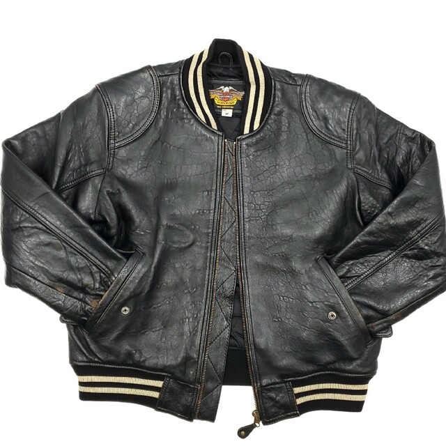 人気色 背面ビッグロゴ◇HARLEY-DAVIDSON◇オールレザースタジャン黒