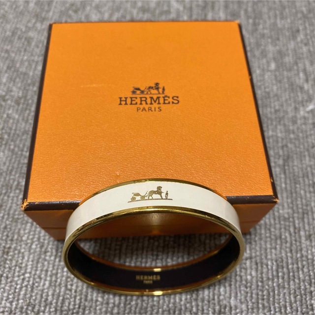 美品　HERMES バングル ブレスレット エマイユPM ホワイト／ゴールド