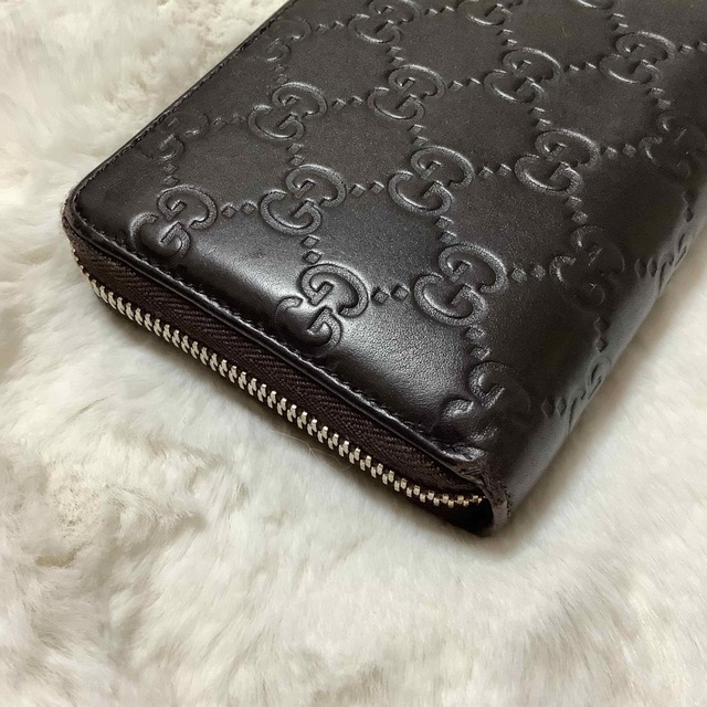 グッチ 長財布 レザー ダークブラウン ラウンドファスナー ユニ